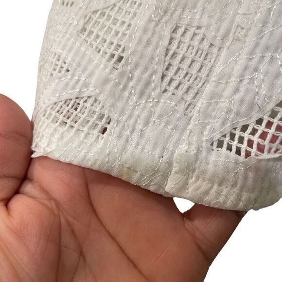 IC By Connie K Womens Duster L Open Front White Mesh Appliqué Overlay 3/4 Sleeve - Picture 6 of 9